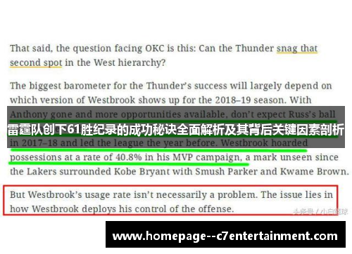 雷霆队创下61胜纪录的成功秘诀全面解析及其背后关键因素剖析